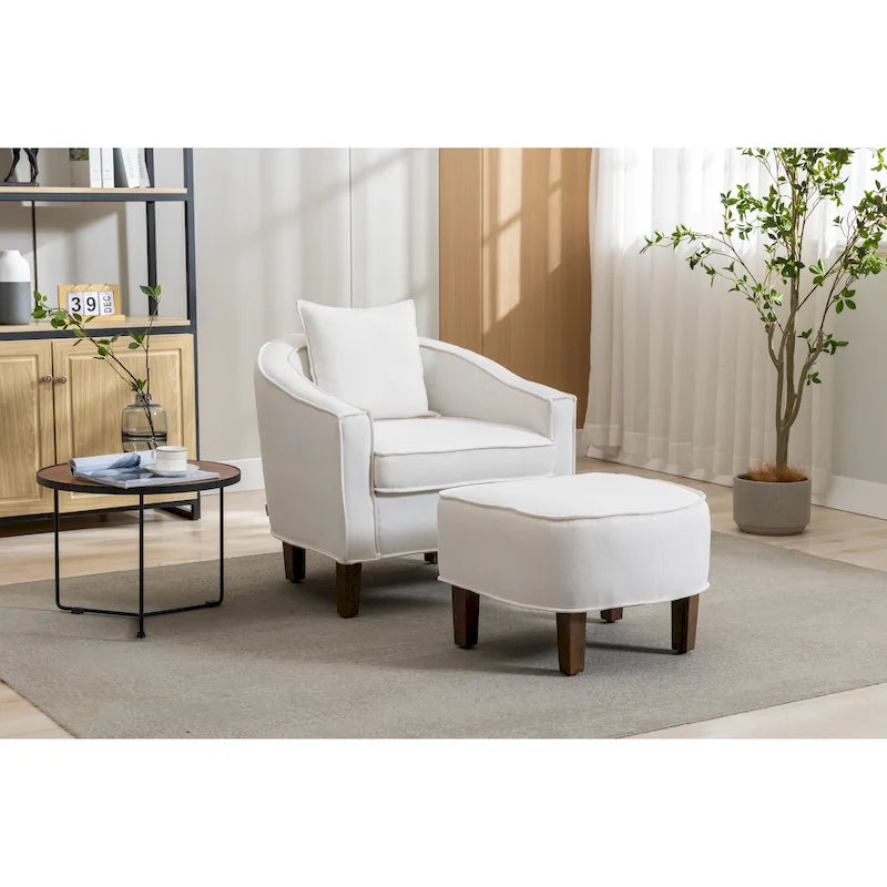 Fauteuil d'appoint tonneau mi-siècle avec ottoman – Siège simple, plusieurs couleurs