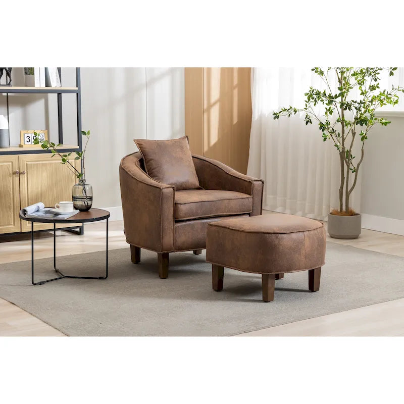 Fauteuil d'appoint tonneau mi-siècle avec ottoman – Siège simple, plusieurs couleurs