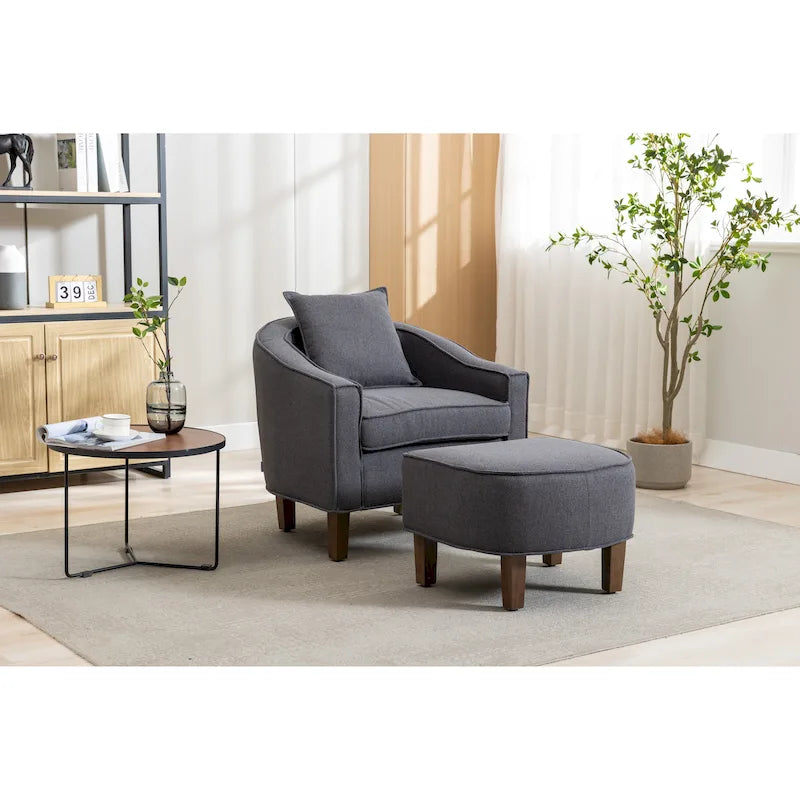 Fauteuil d'appoint tonneau mi-siècle avec ottoman – Siège simple, plusieurs couleurs