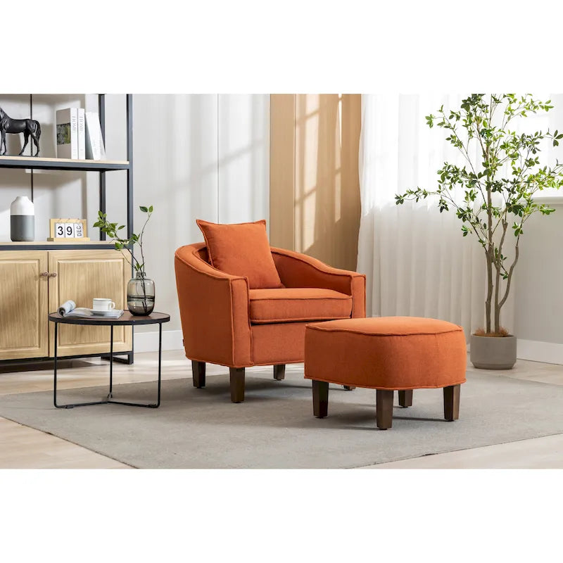 Fauteuil d'appoint tonneau mi-siècle avec ottoman – Siège simple, plusieurs couleurs