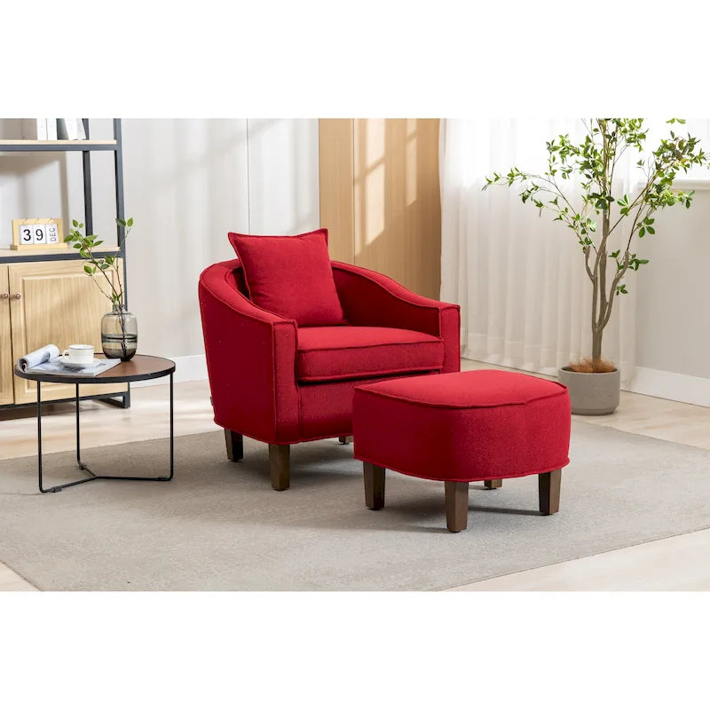 Fauteuil d'appoint tonneau mi-siècle avec ottoman – Siège simple, plusieurs couleurs