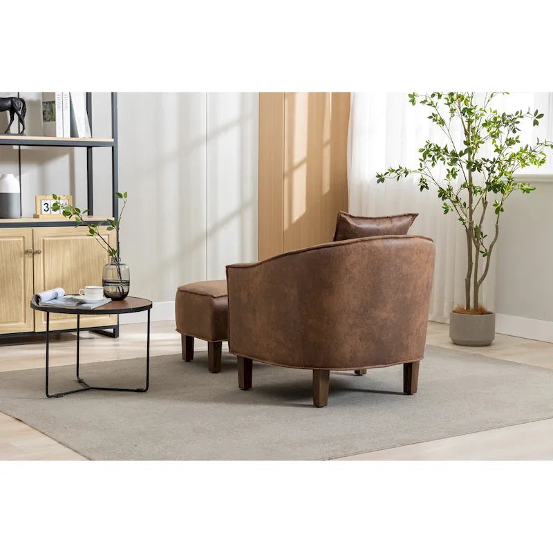 Fauteuil d'appoint tonneau mi-siècle avec ottoman – Siège simple, plusieurs couleurs