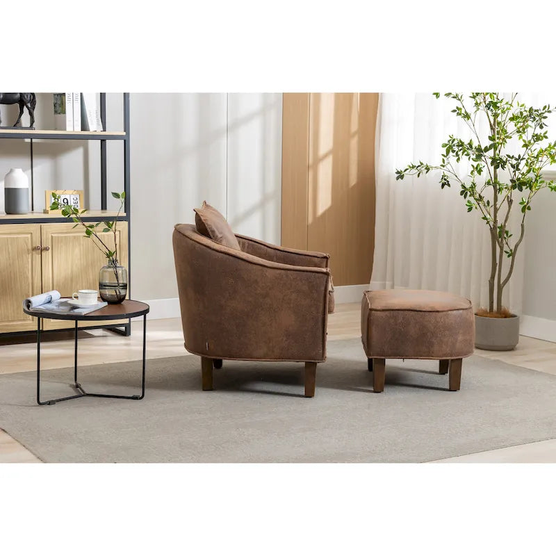Fauteuil d'appoint tonneau mi-siècle avec ottoman – Siège simple, plusieurs couleurs