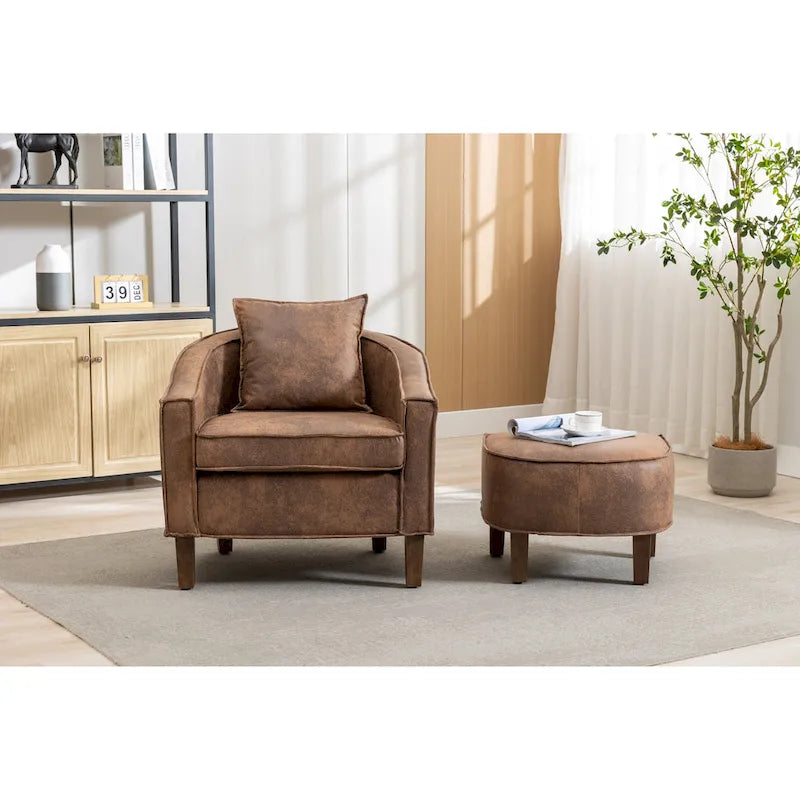 Fauteuil d'appoint tonneau mi-siècle avec ottoman – Siège simple, plusieurs couleurs