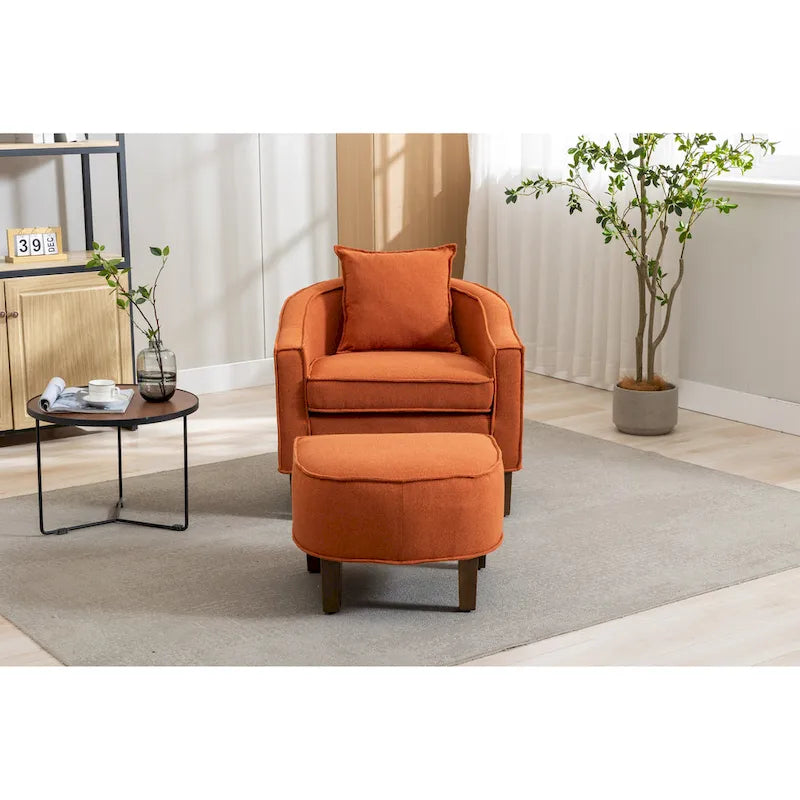 Fauteuil d'appoint tonneau mi-siècle avec ottoman – Siège simple, plusieurs couleurs