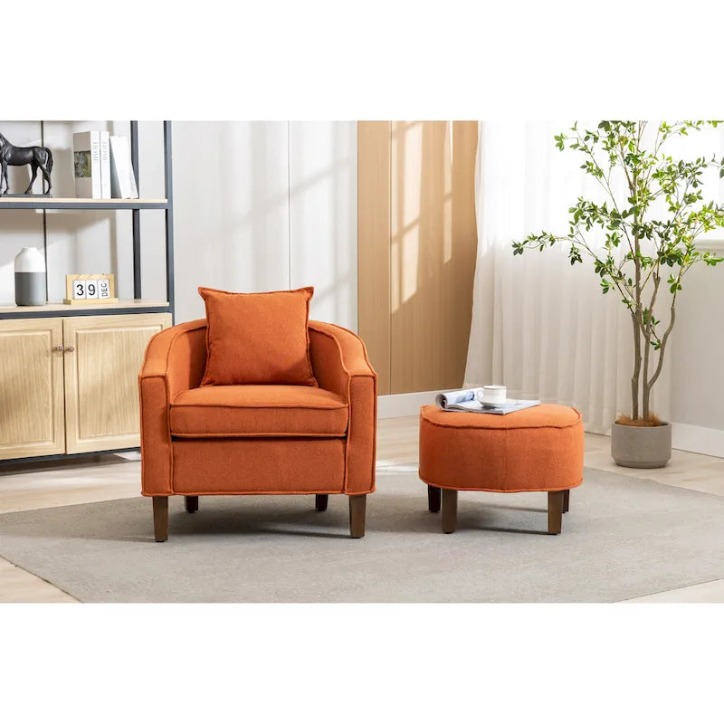 Fauteuil d'appoint tonneau mi-siècle avec ottoman – Siège simple, plusieurs couleurs