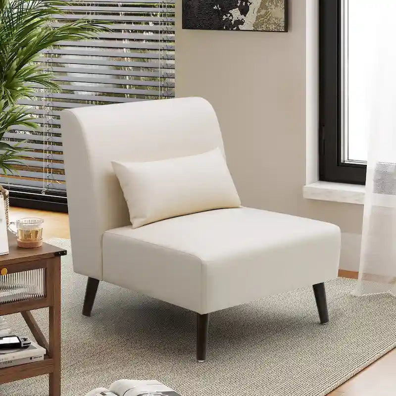 Chaise d'appoint sans accoudoirs en similicuir PU avec oreiller, marron/blanc cassé, à l'unité/lot de 2