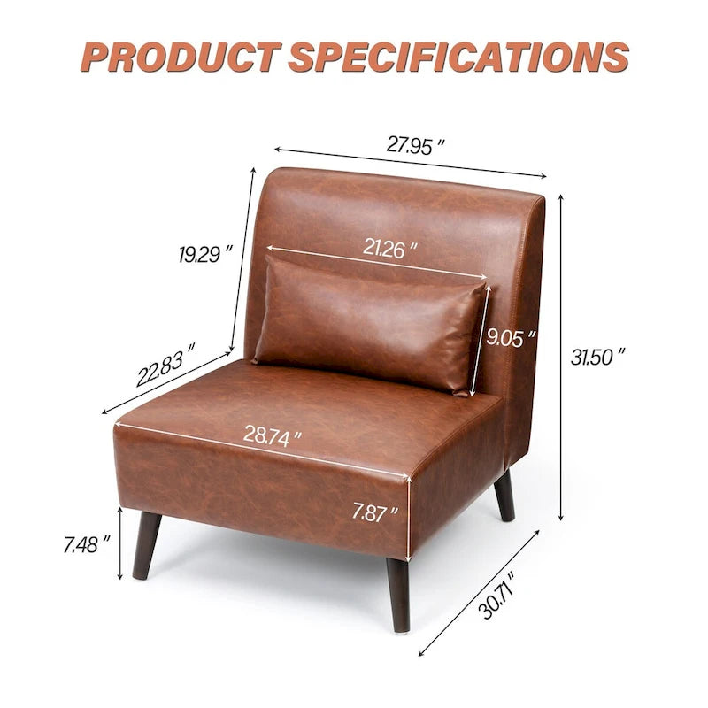 Chaise d'appoint sans accoudoirs en similicuir PU avec oreiller, marron/blanc cassé, à l'unité/lot de 2