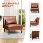 Chaise d'appoint sans accoudoirs en similicuir PU avec oreiller, marron/blanc cassé, à l'unité/lot de 2