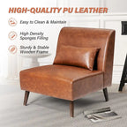 Chaise d'appoint sans accoudoirs en similicuir PU avec oreiller, marron/blanc cassé, à l'unité/lot de 2