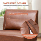 Chaise d'appoint sans accoudoirs en similicuir PU avec oreiller, marron/blanc cassé, à l'unité/lot de 2