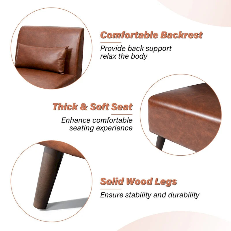 Chaise d'appoint sans accoudoirs en similicuir PU avec oreiller, marron/blanc cassé, à l'unité/lot de 2
