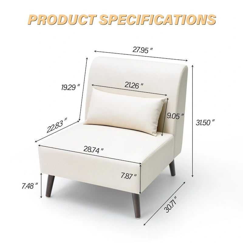 Chaise d'appoint sans accoudoirs en similicuir PU avec oreiller, marron/blanc cassé, à l'unité/lot de 2