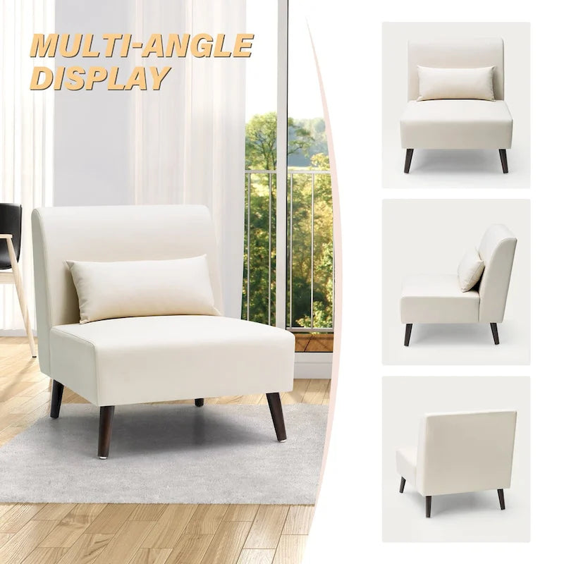 Chaise d'appoint sans accoudoirs en similicuir PU avec oreiller, marron/blanc cassé, à l'unité/lot de 2