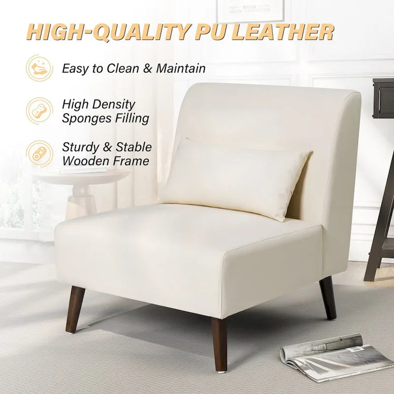 Chaise d'appoint sans accoudoirs en similicuir PU avec oreiller, marron/blanc cassé, à l'unité/lot de 2