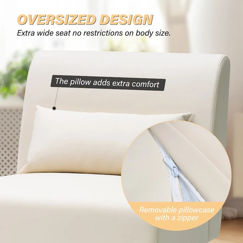 Chaise d'appoint sans accoudoirs en similicuir PU avec oreiller, marron/blanc cassé, à l'unité/lot de 2