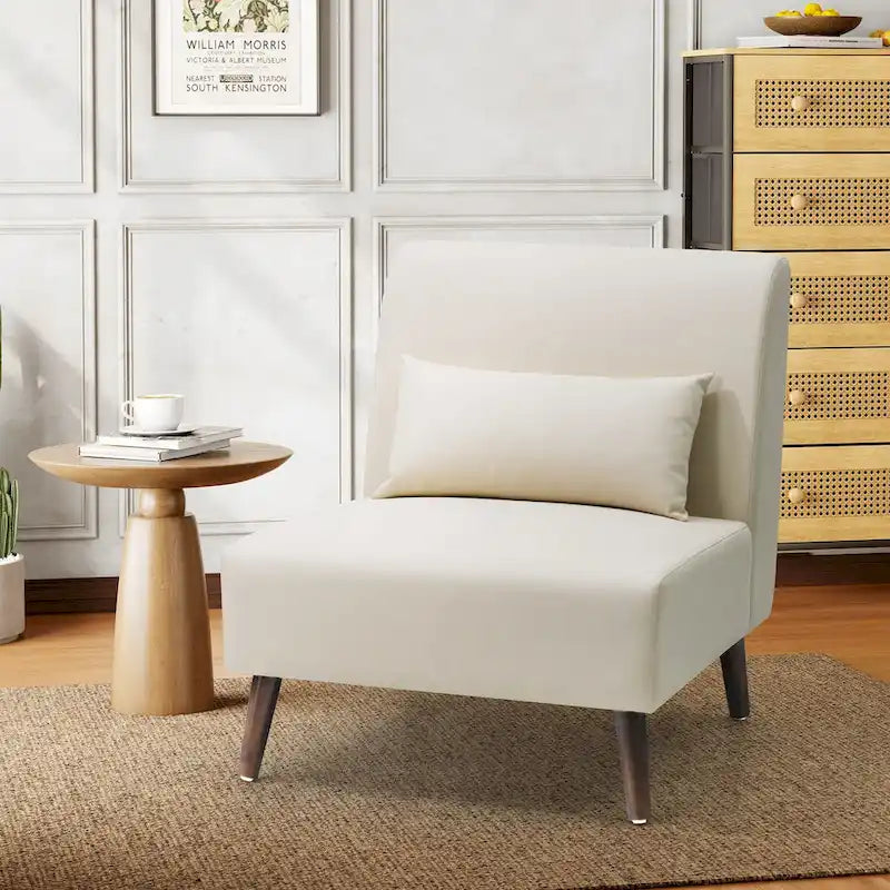 Chaise d'appoint sans accoudoirs en similicuir PU avec oreiller, marron/blanc cassé, à l'unité/lot de 2