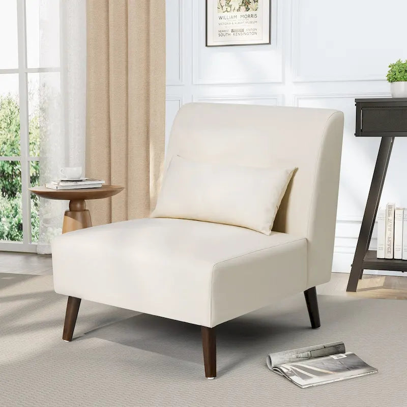 Chaise d'appoint sans accoudoirs en similicuir PU avec oreiller, marron/blanc cassé, à l'unité/lot de 2
