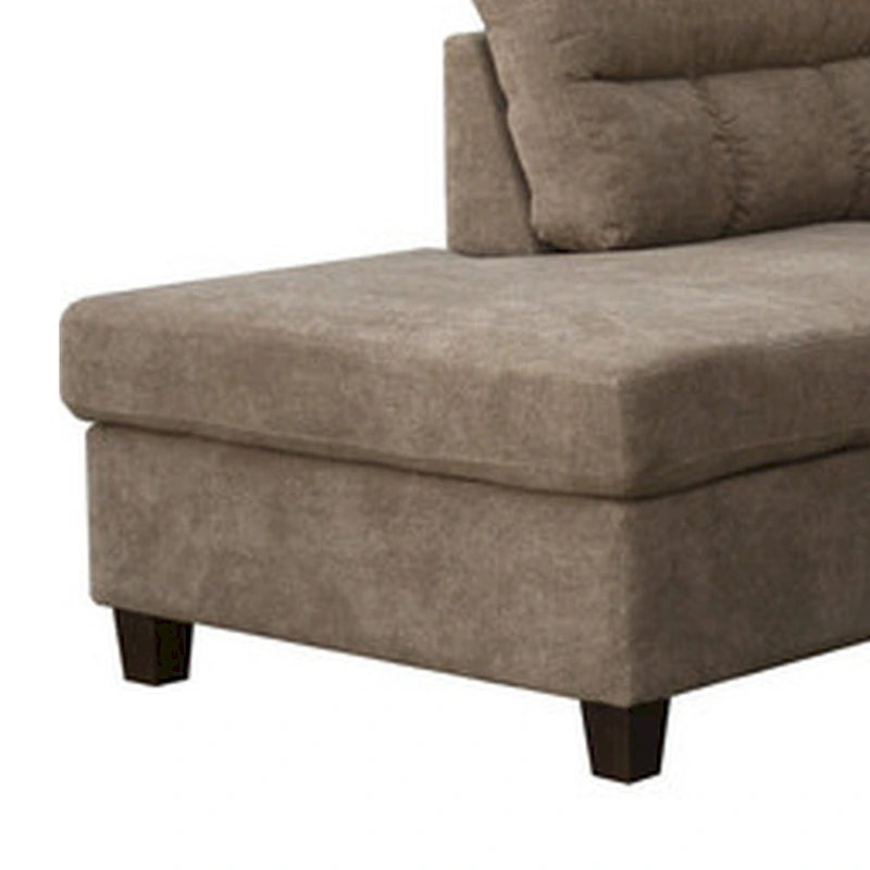 Canapé d'angle en L marron avec méridienne et pouf de rangement, 3-4 places