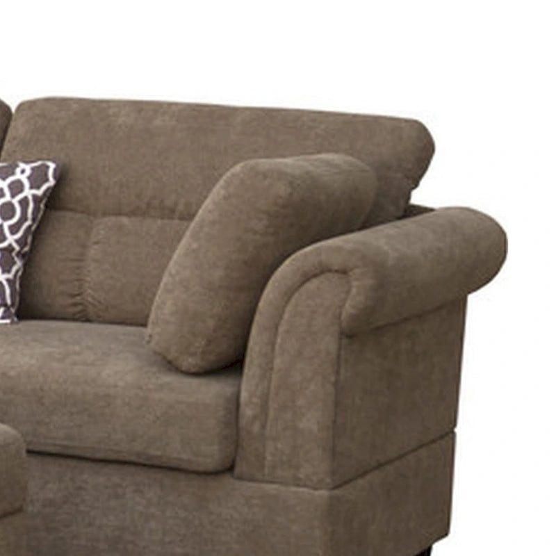 Canapé d'angle en L marron avec méridienne et pouf de rangement, 3-4 places