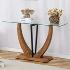 Console rectangulaire en verre, noyer/blanc/doré, assemblage par 1 personne
