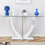Console rectangulaire en verre, noyer/blanc/doré, assemblage par 1 personne