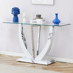 Console rectangulaire en verre, noyer/blanc/doré, assemblage par 1 personne