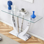 Console rectangulaire en verre, noyer/blanc/doré, assemblage par 1 personne
