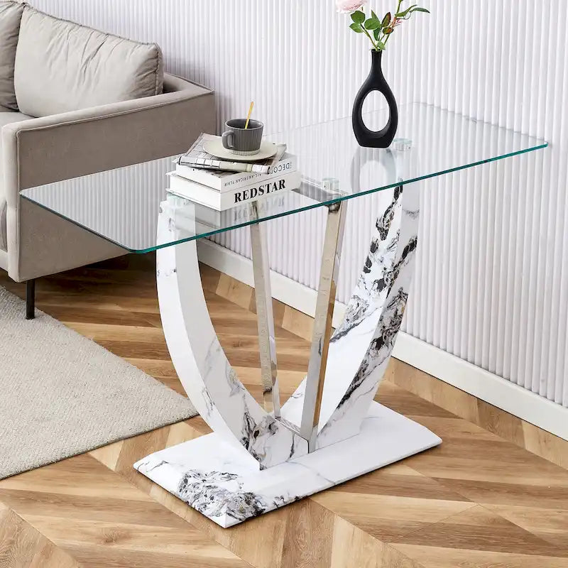 Console rectangulaire en verre, noyer/blanc/doré, assemblage par 1 personne