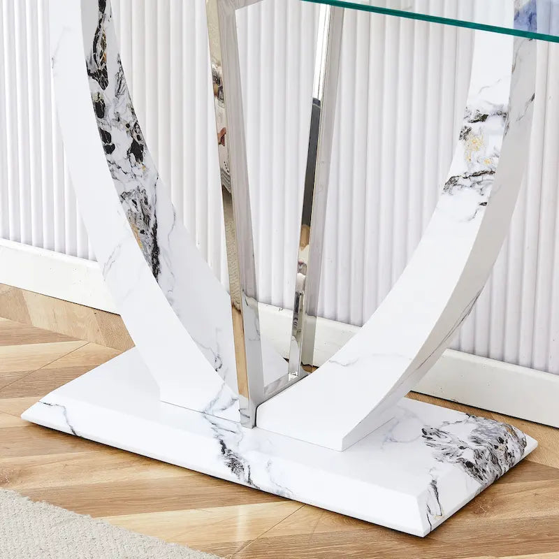 Console rectangulaire en verre, noyer/blanc/doré, assemblage par 1 personne