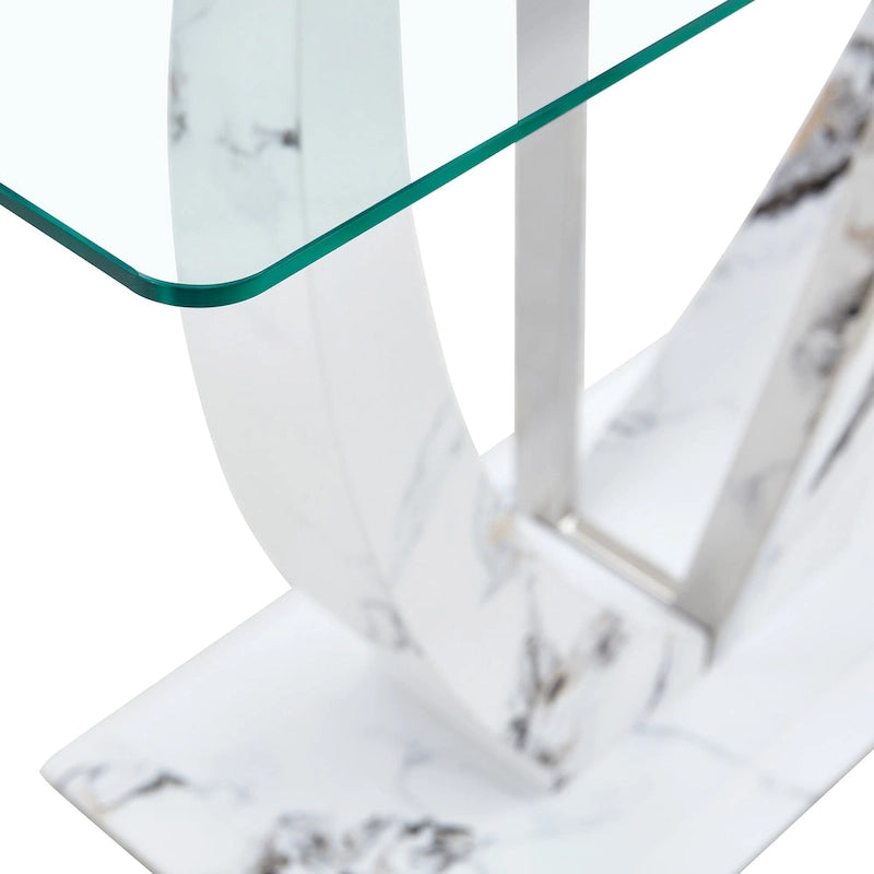 Console rectangulaire en verre, noyer/blanc/doré, assemblage par 1 personne