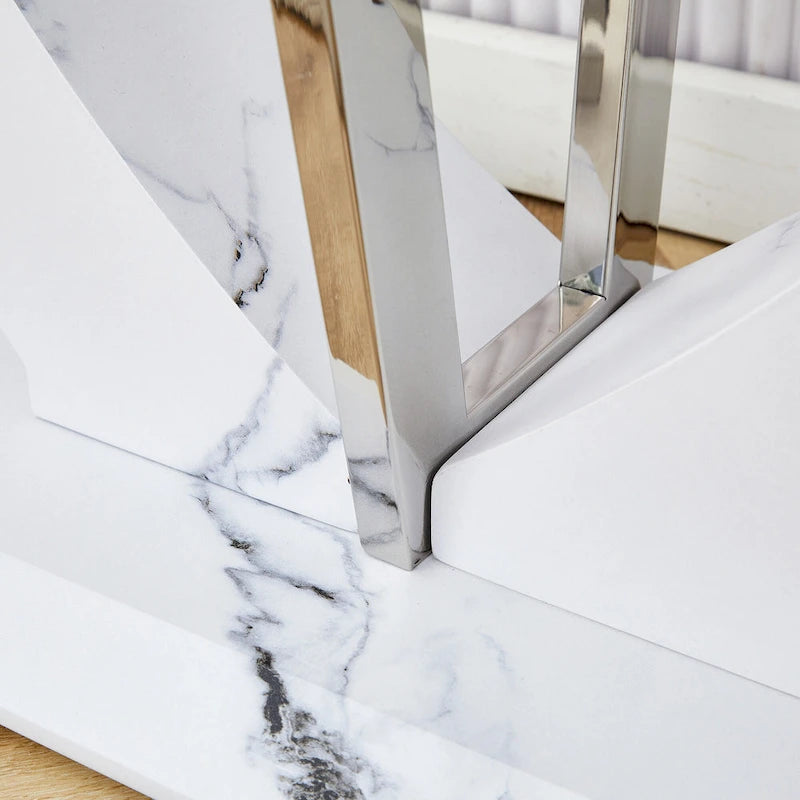 Console rectangulaire en verre, noyer/blanc/doré, assemblage par 1 personne