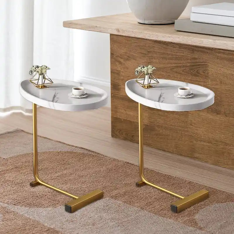 Table d'appoint en C blanche, structure métallique, lot de 2