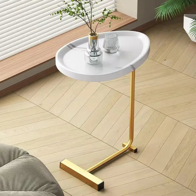 Table d'appoint en C blanche, structure métallique, lot de 2