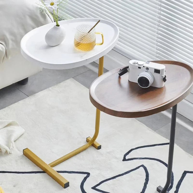 Table d'appoint en C blanche, structure métallique, lot de 2
