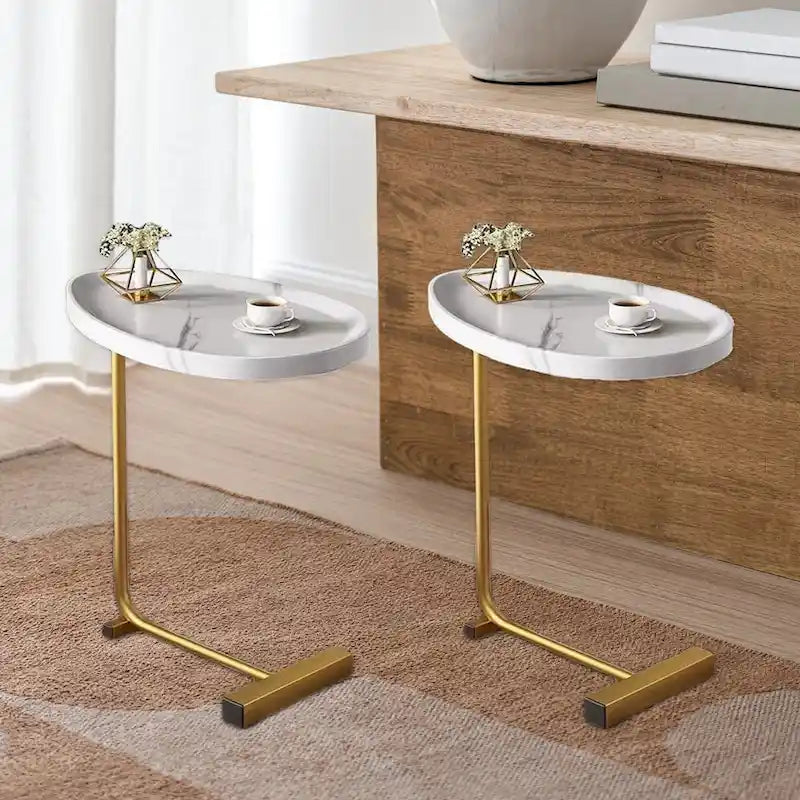 Table d'appoint en C blanche, structure métallique, lot de 2