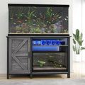 Meuble d'aquarium gris/blanc style porte de grange, 132 cm, fer et bois, pour aquariums de 208 à 284 litres