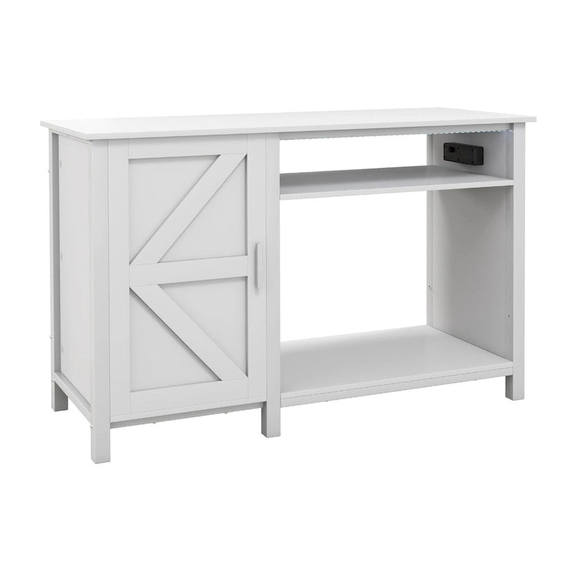 Meuble d'aquarium gris/blanc style porte de grange, 132 cm, fer et bois, pour aquariums de 208 à 284 litres