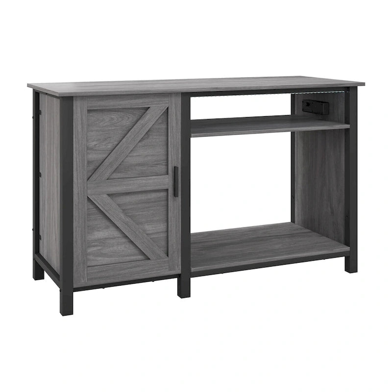 Meuble d'aquarium gris/blanc style porte de grange, 132 cm, fer et bois, pour aquariums de 208 à 284 litres