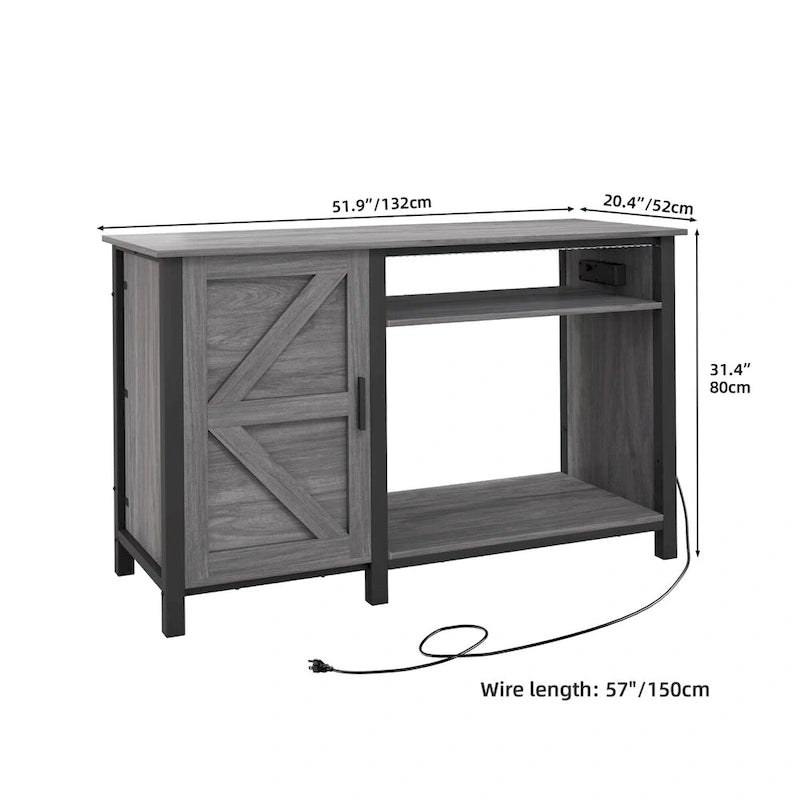 Meuble d'aquarium gris/blanc style porte de grange, 132 cm, fer et bois, pour aquariums de 208 à 284 litres