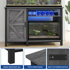 Meuble d'aquarium gris/blanc style porte de grange, 132 cm, fer et bois, pour aquariums de 208 à 284 litres