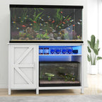 Meuble d'aquarium gris/blanc style porte de grange, 132 cm, fer et bois, pour aquariums de 208 à 284 litres