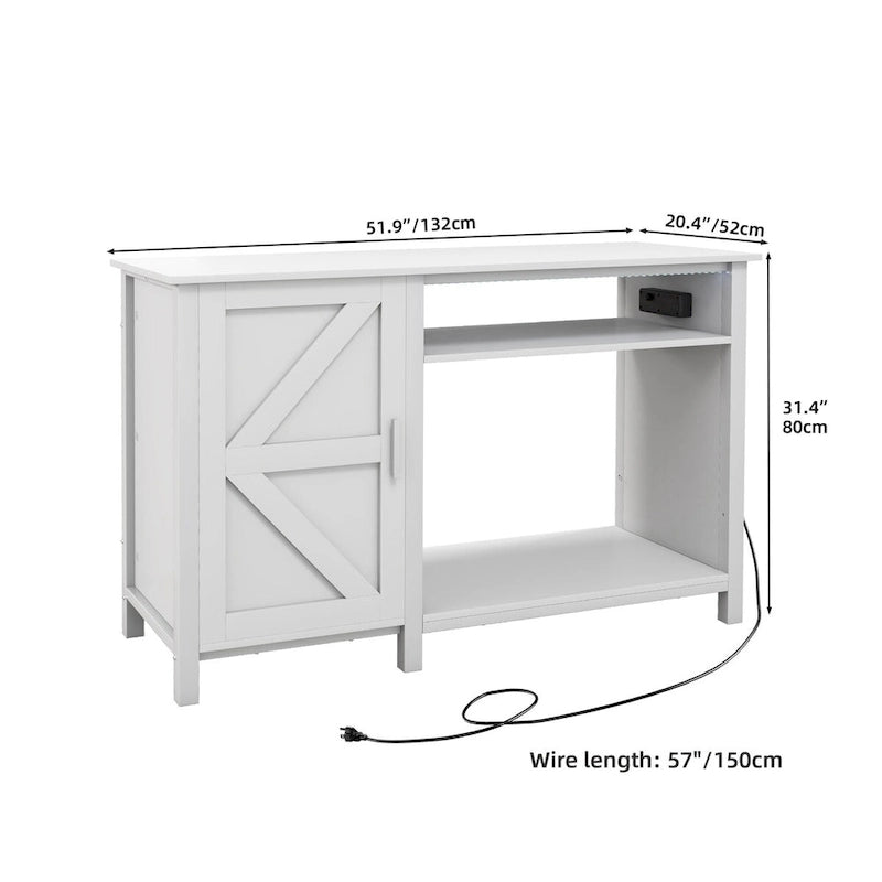 Meuble d'aquarium gris/blanc style porte de grange, 132 cm, fer et bois, pour aquariums de 208 à 284 litres