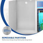 Meuble d'aquarium gris/blanc style porte de grange, 132 cm, fer et bois, pour aquariums de 208 à 284 litres