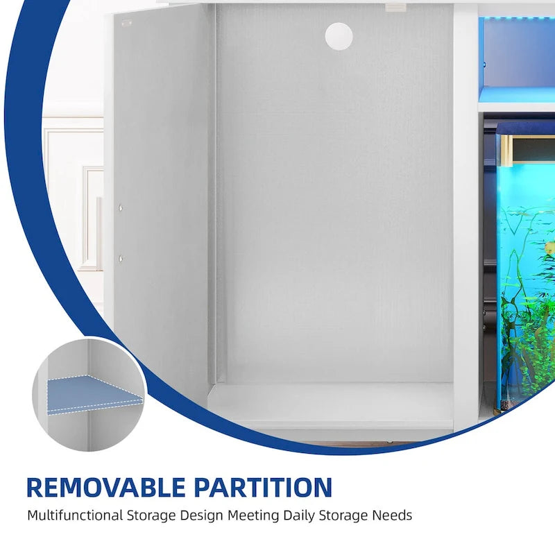 Meuble d'aquarium gris/blanc style porte de grange, 132 cm, fer et bois, pour aquariums de 208 à 284 litres