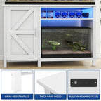 Meuble d'aquarium gris/blanc style porte de grange, 132 cm, fer et bois, pour aquariums de 208 à 284 litres