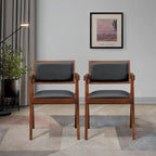 Chaise de salle à manger en similicuir noir avec accoudoirs, style Mid-Century, lot de 2