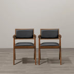 Chaise de salle à manger en similicuir noir avec accoudoirs, style Mid-Century, lot de 2