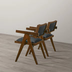 Chaise de salle à manger en similicuir noir avec accoudoirs, style Mid-Century, lot de 2