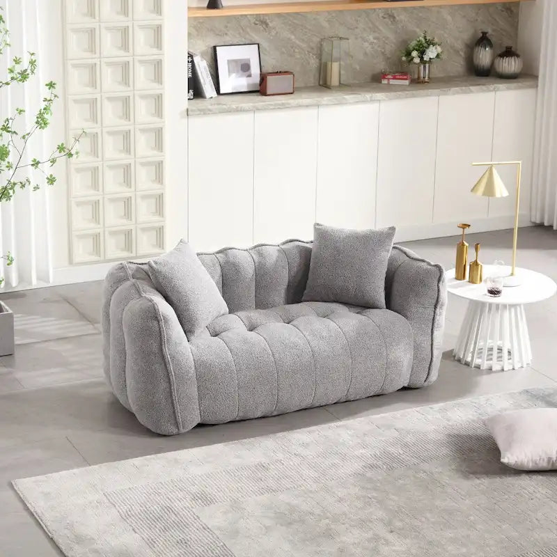 Canapé Poire Carré Gris/Jaune/Marron/Vert Olive, Fauteuil Inclinable en Fausse Fourrure pour 2